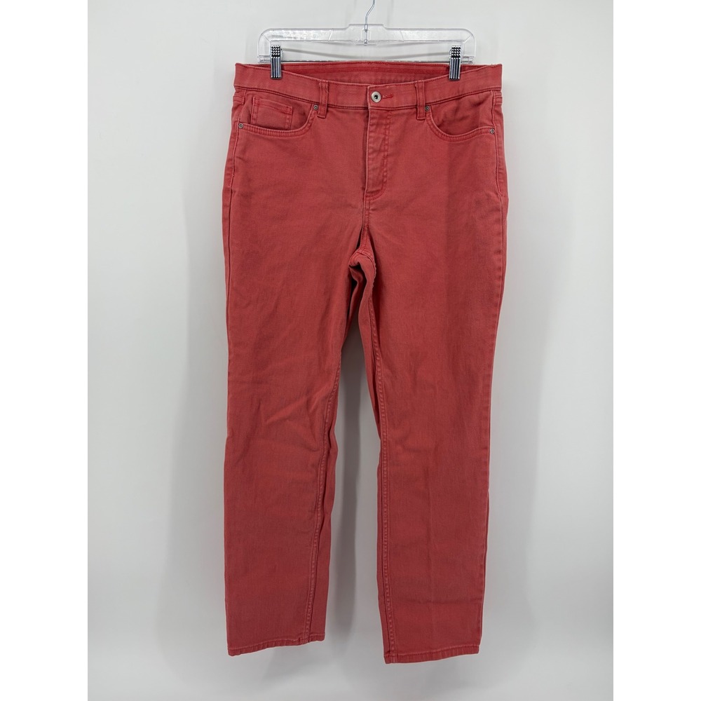 Denim &‎ Company Womens 12 Coral Red Straight Leg Stretch Cotton Denim Pants